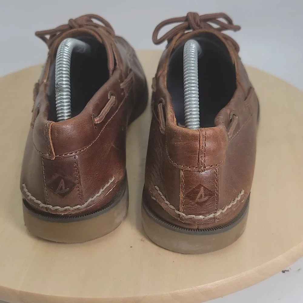 Sperry Top-Sider Leeward 2-Eye Leather Boat Brown Shoes STS18231 Men's Size 9.5